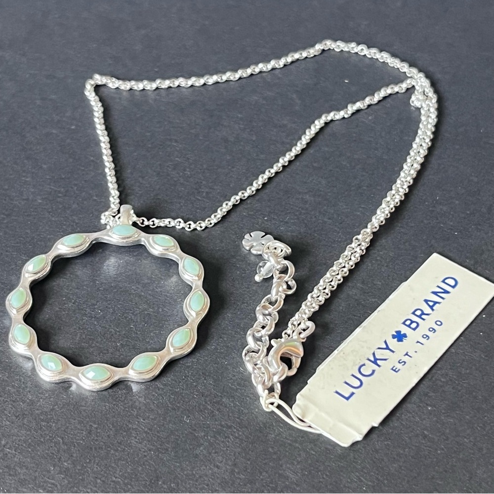 🎉 HP 🎉 NWT LUCKY BRAND Aqua Set Stone Scalloped Hoop Pendant Necklace